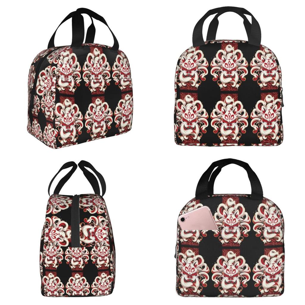 Fox Spirit Kitsune Japanese Kabuki Insulated Lunch Bag for Women Office Cooler Thermal Food Box Tote Lunch Boxes Container