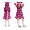 JUNDOMECY Cheshire Cat Halloween Costume for Cute Cat Purple Striped Cat with Cat Ears and Perfect for Stage School Cultural Halloween Girls, Costume,