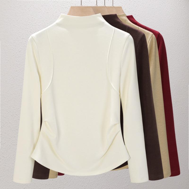 Mulberry Silk Wool Semi-turtleneck Bottoming Shirt Women's New Autumn and Winter Inner Warm Fleece Middle Neck Warm Top Winter