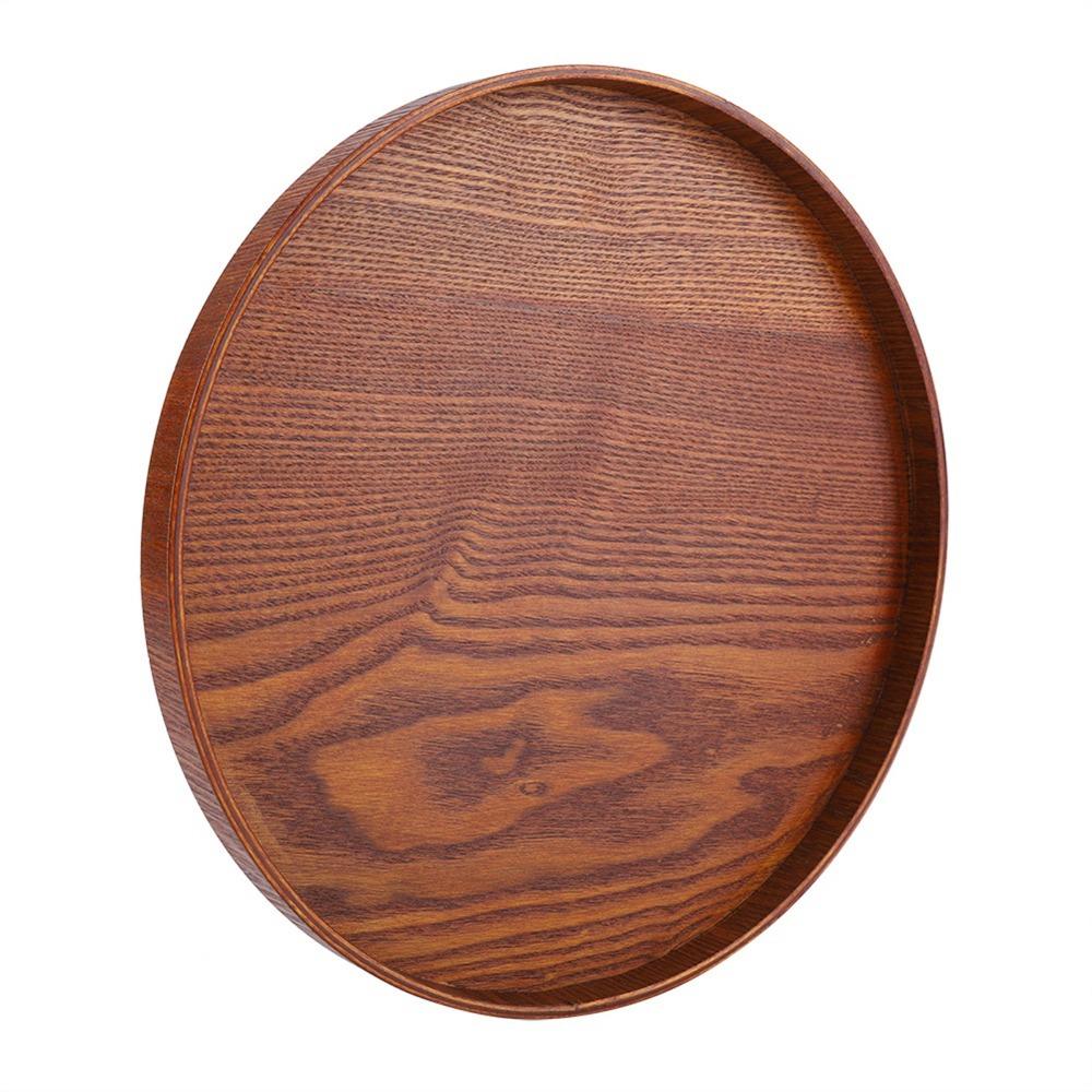 Round Shape Wooden Plate Brown Tea Tray Coffee Serving Wood Serving Tray  Home Kitchen
