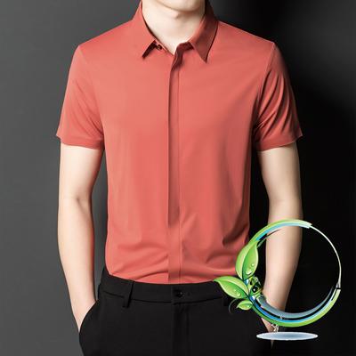 Seamless Iron-free Ice Silk Short-sleeved Men's Shirt Summer New Style Young and Middle-aged Business Casual High-elastic Thin Shirt for Men
