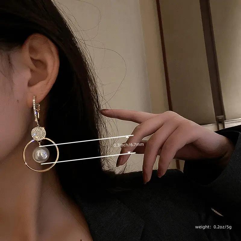 Pearl Circle Trendy Korean French Style Versatile Long Earrings for Women