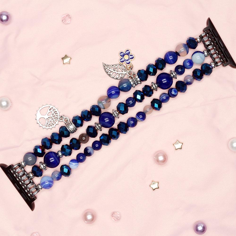 

Blue DIY Strap for Apple Watch Band 9 8 SE Series 7 6 5 Bracelet Crystal Beads Elastic Watchband for iWatch 41mm 45mm Handmade 38mm 40mm 41mm синий