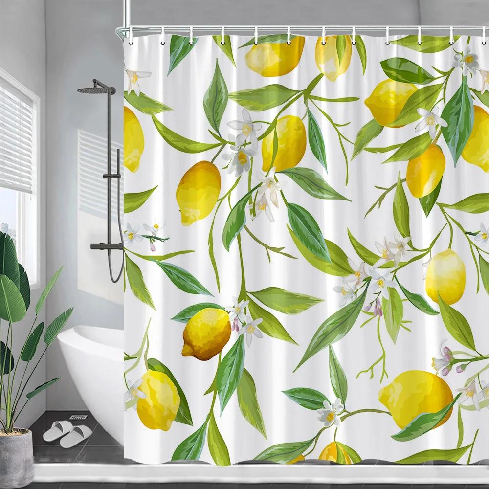 Cartoons Fruit Cherry Shower Curtain Cherries Green Leaf Printing Curtains Waterproof Polyester Bathroom Decor Wall Decoration