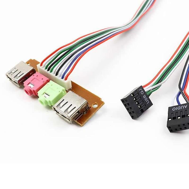 6.8 7.4 7.8cm Front Panel 2 USB 3.5mm Audio Mic Earphone Ports Extend Card Convert Adapter with 0.5m Cable for PC Computer Case