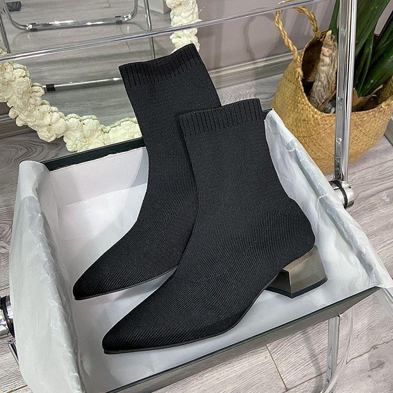 Stiletto Short Boots High Heel Socks Boots Elastic Boots Sleeve Women's Shoes 2025 Autumn New European Station Knitted Wool Tip