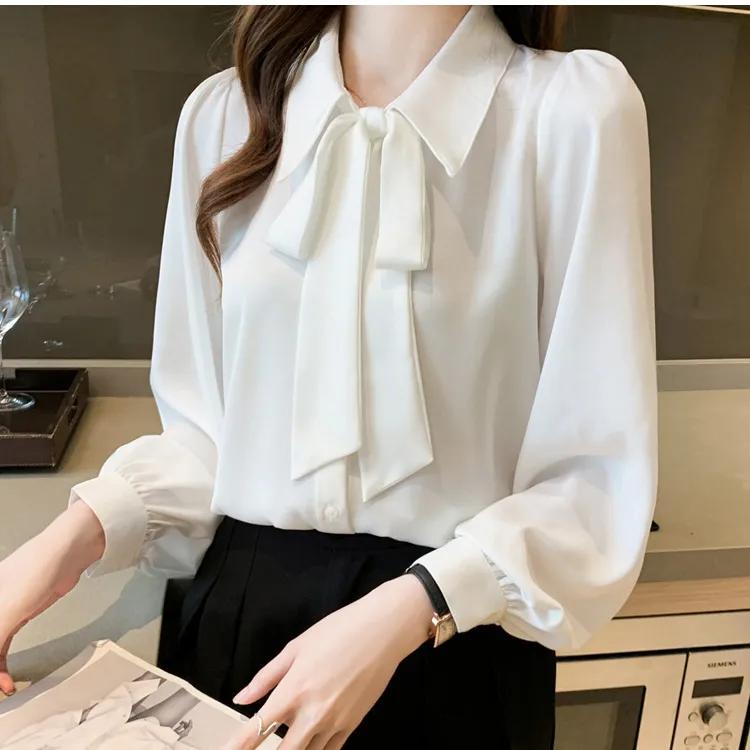 

Рубашка Прибытие Женская Блузка Винтаж Рабочая Повседневная Топы Шифоновая Блузка Бант Элегантная Свободная Женская Деловые Рубашки XS