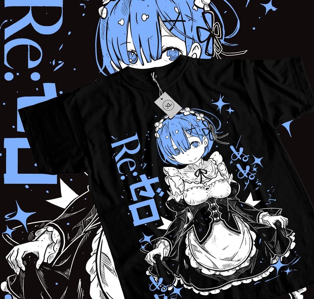 Anime Re Zero Rem Waifu Maid Graphic Black TShirt Size S4XL S