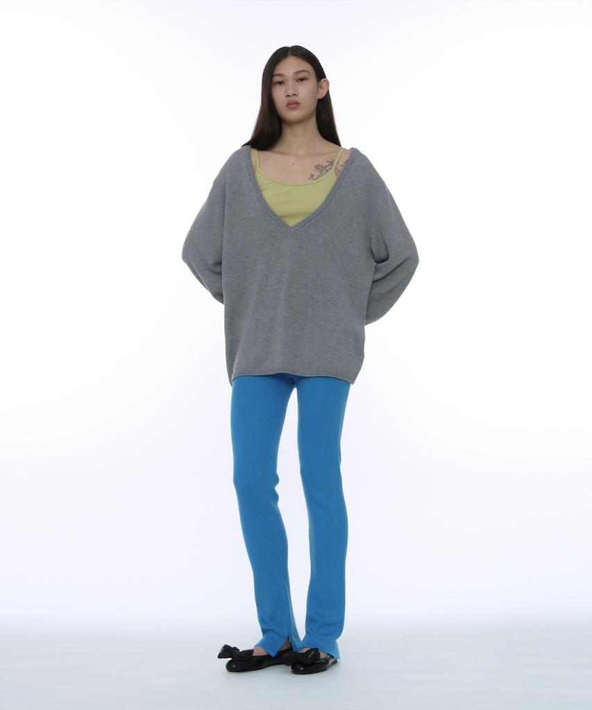 PARTIMENTO WOMEN Pwc Oversized Deep V-Neck Knit Top_Melange