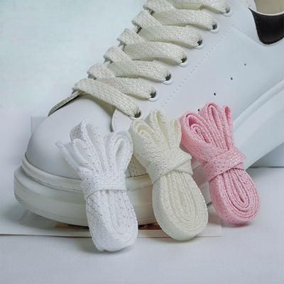 Glitter White Shoelaces Flat 1.2CM Shoe Laces Colorful Bright Silk Canvas Casual Shoelace Metallic Shiny Gold Silver Shoestrings