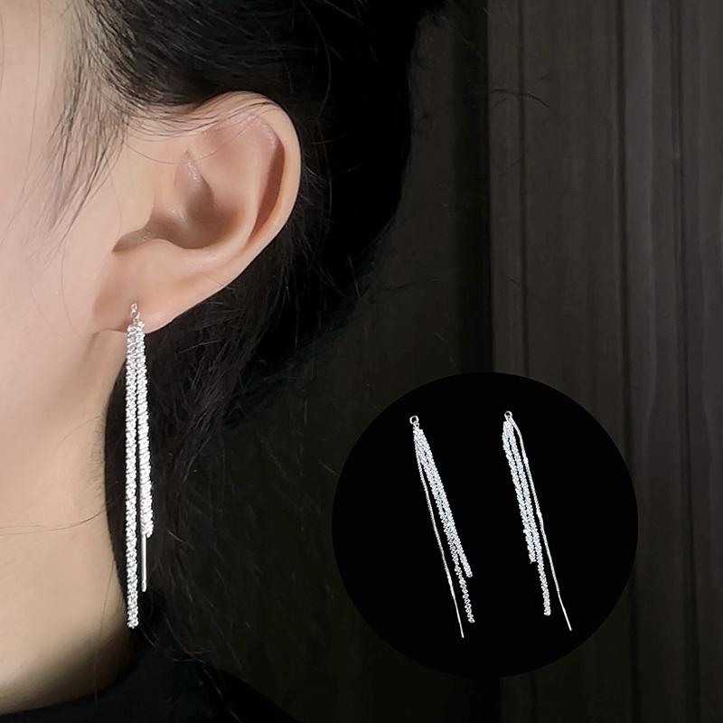 PONYKISS Náušnice visací se střapci, geometrické, ze sterlingového stříbra, pro ženy, trendy, jemné, minimalistické, třpytivé doplňky