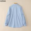 VONDA Women Casual Round Neck Ruffled Long Sleeve Solid Color Baggy Blouse