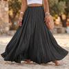 Women Long Loose Pleated Skirt Elastic Waist Cotton Linen Blend Maxi Skirt Flared Hem Casual Boho Style Skirt for Daily Wear