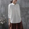 Women's Spring Fall Cotton Embroidered Long Sleeve Shirt – Loose Fit Casual Collared White Blouse Top