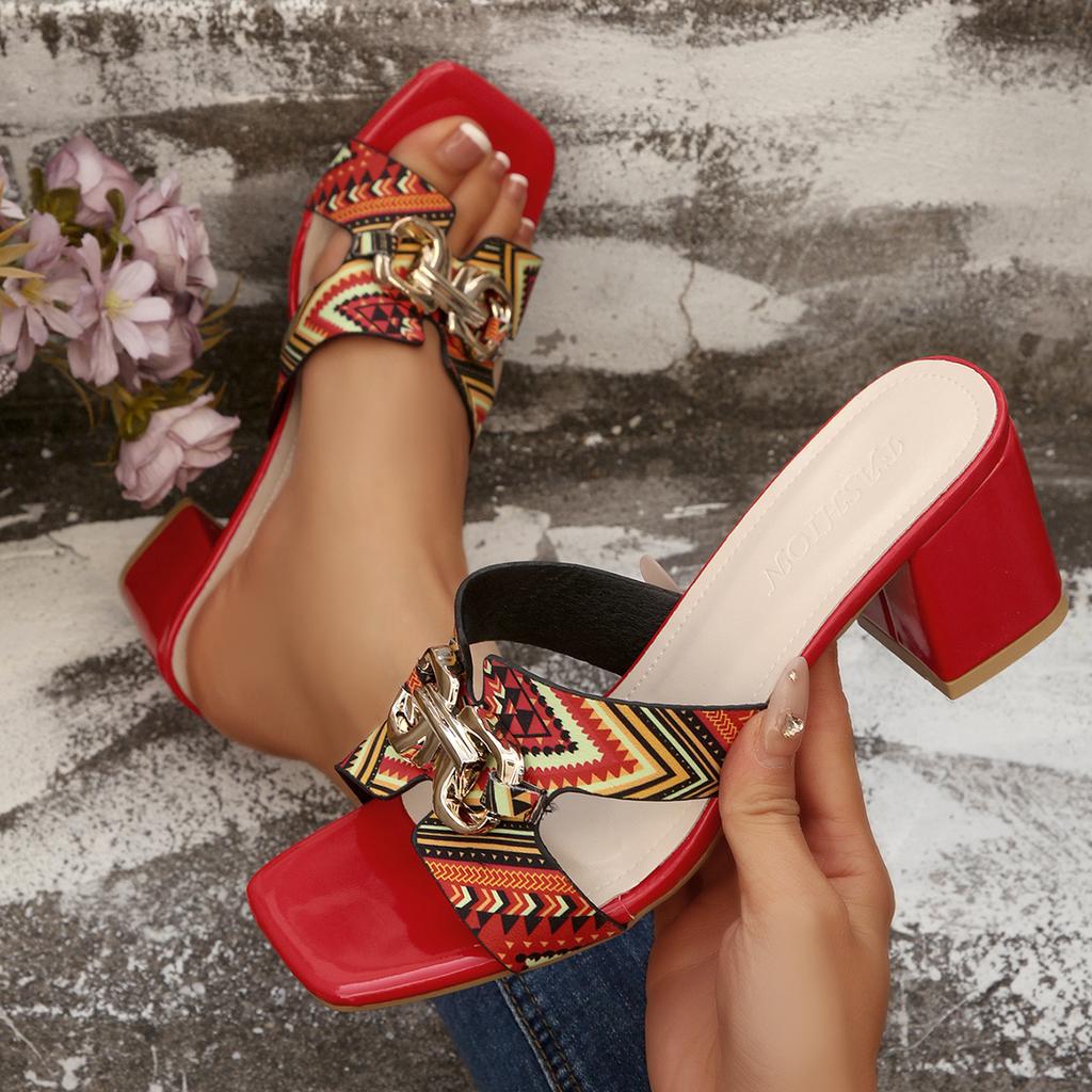 Damen Sandalen Bohemian Ethno High Heels Sandalen Offene Zehenpartie Genäht Print Designer Schuhe Sommer Damen Schuhe Zapatos De Muje