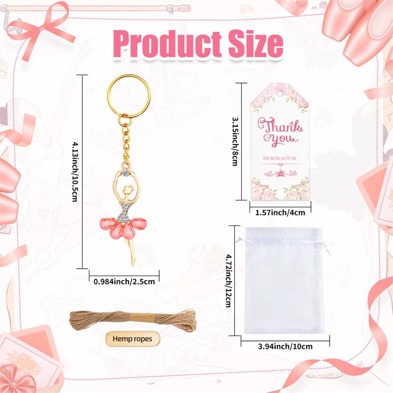 10 Sets Guests Return Gifts Including Ballet Dancer Keychains Thank You Tags White Organza Bags For Baby Shower Favors