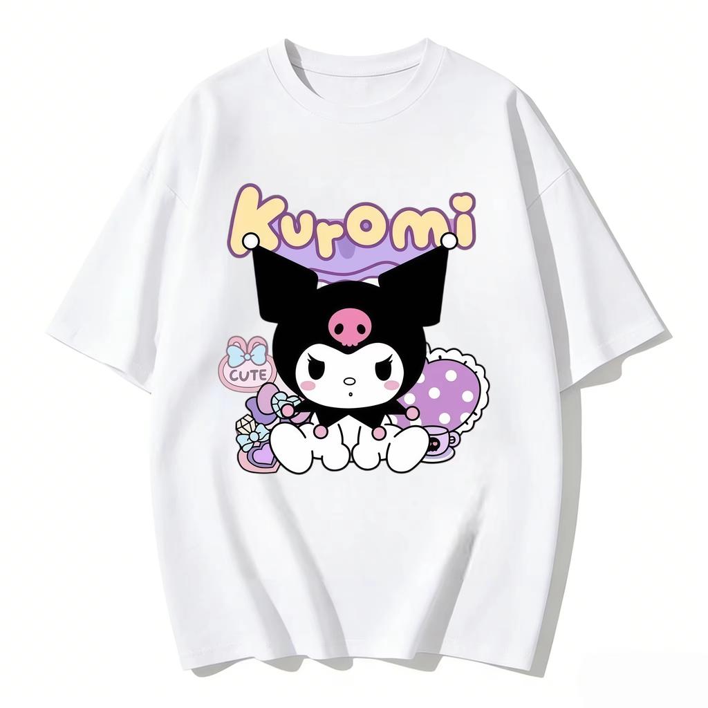new Summer Cute Kuromi TShirts Soft Cotton Short Sleeve Tees for Parents Kids Breathable Casual Daily Outfit Tops