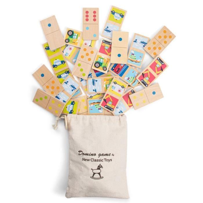 New Classic Toys jeu de domino Voertuigen junior 9 cm bois 21 pièces