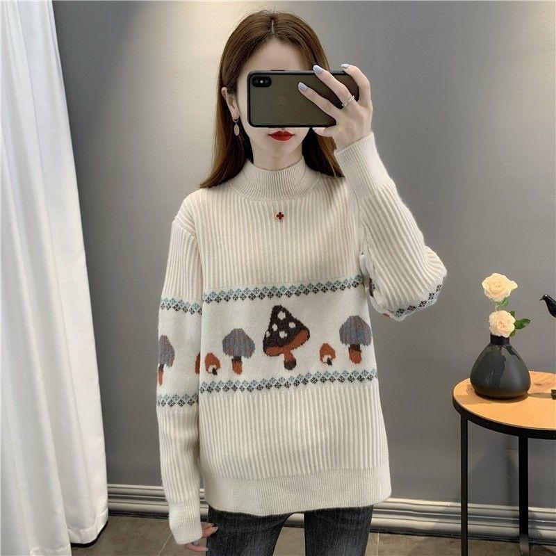 Sweater for Women Autumn Winter Thickened Warm Knitted Stretchy Long Sleeve Tops