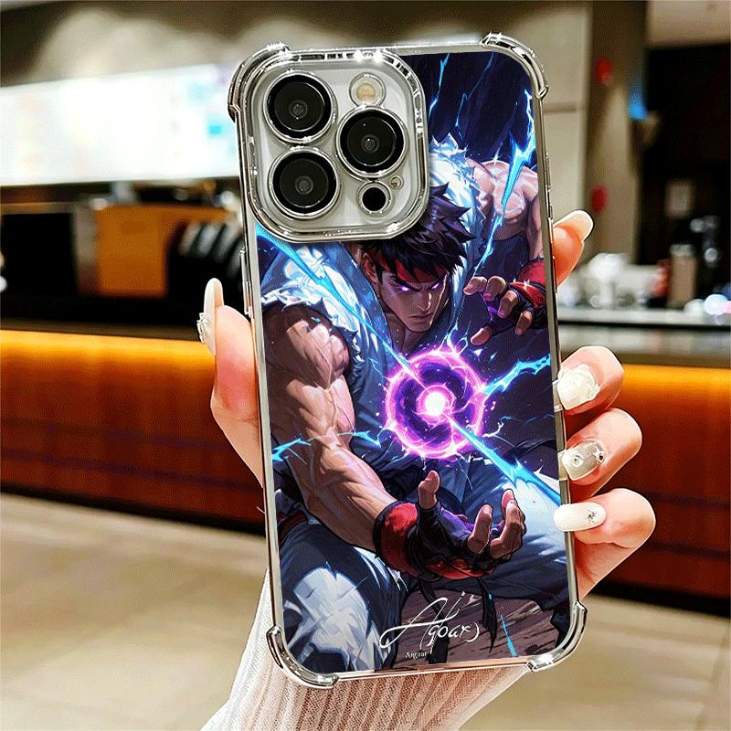 S-Street F-Fighters Soft Phone Case For iPhone 15 16 17 Air 14 Pro Max 16E Plus 13 12 Mini Plating Anti-Fall Fundas