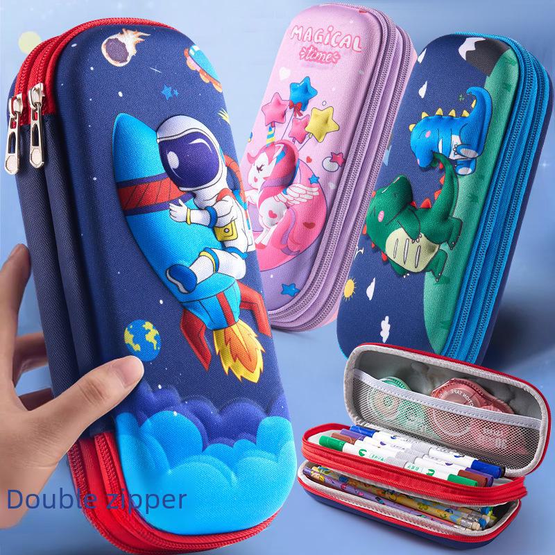Estojo de Lápis de Camada Dupla 3D - Bolsa de Papelaria de Grande Capacidade para Alunos do Ensino Fundamental