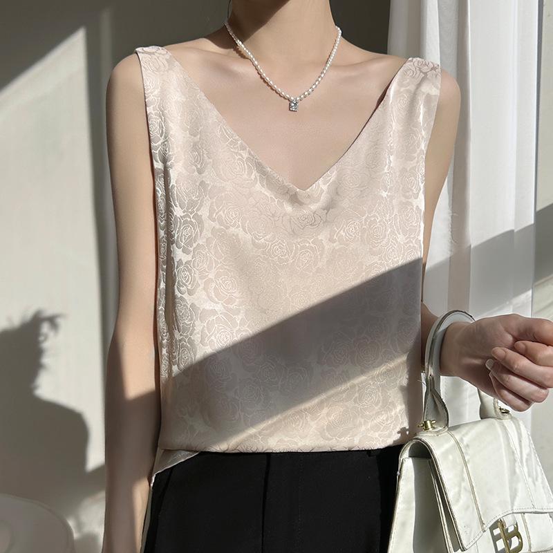 Hodvábna saténová potlačená camisole s výstrihom do V
