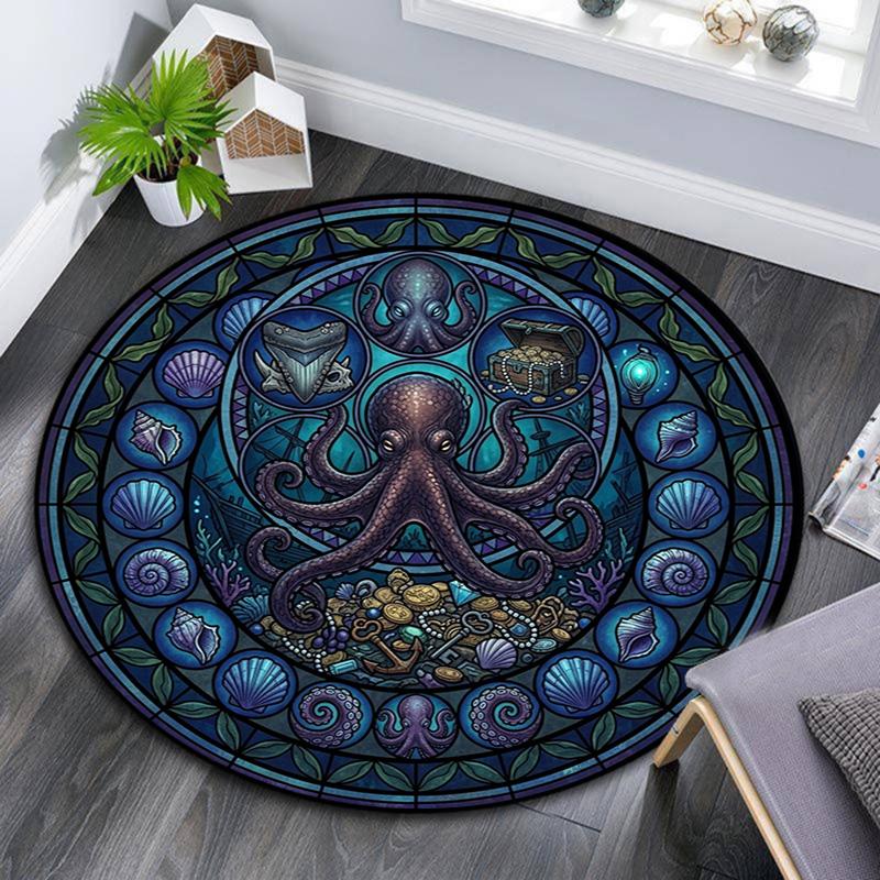 Ocean Treasures Panel Round Area Rug Under Office Chairs Bedroom Living Room Home Decor