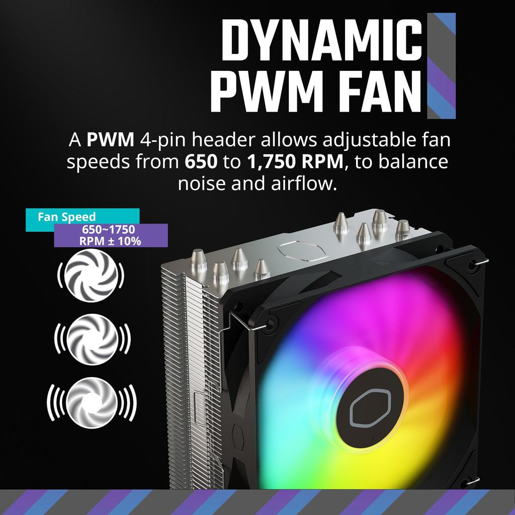 Cooler Master Hyper 212 Spectrum V3 CPU Air Cooler, ARGB Synchronization, 120mm PWM Fan, 4 Direct Copper Heat Pipes, 152mm Height, Compatible with