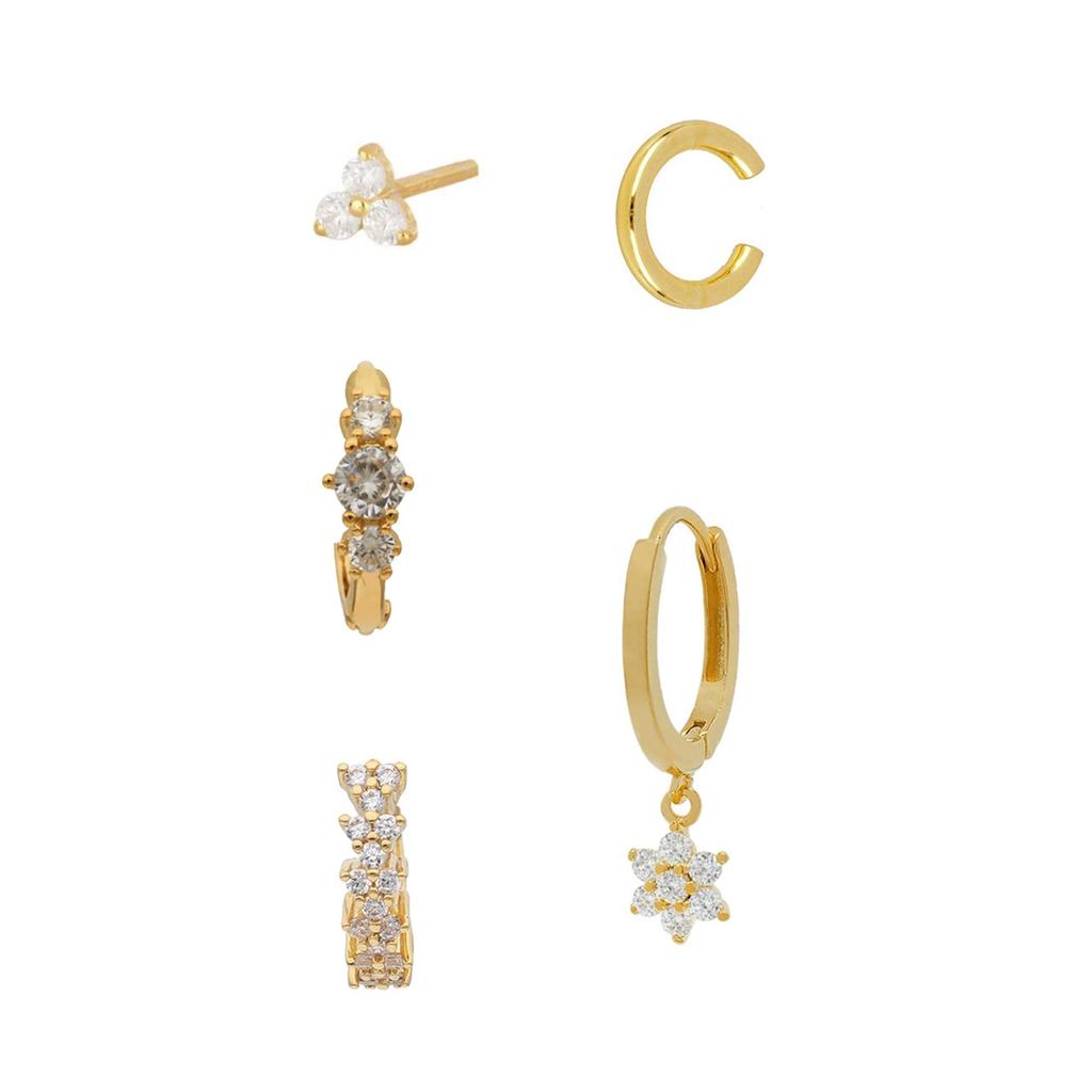 24K Gold Plated Zirconia Stud Earrings - Elegant Copper Design