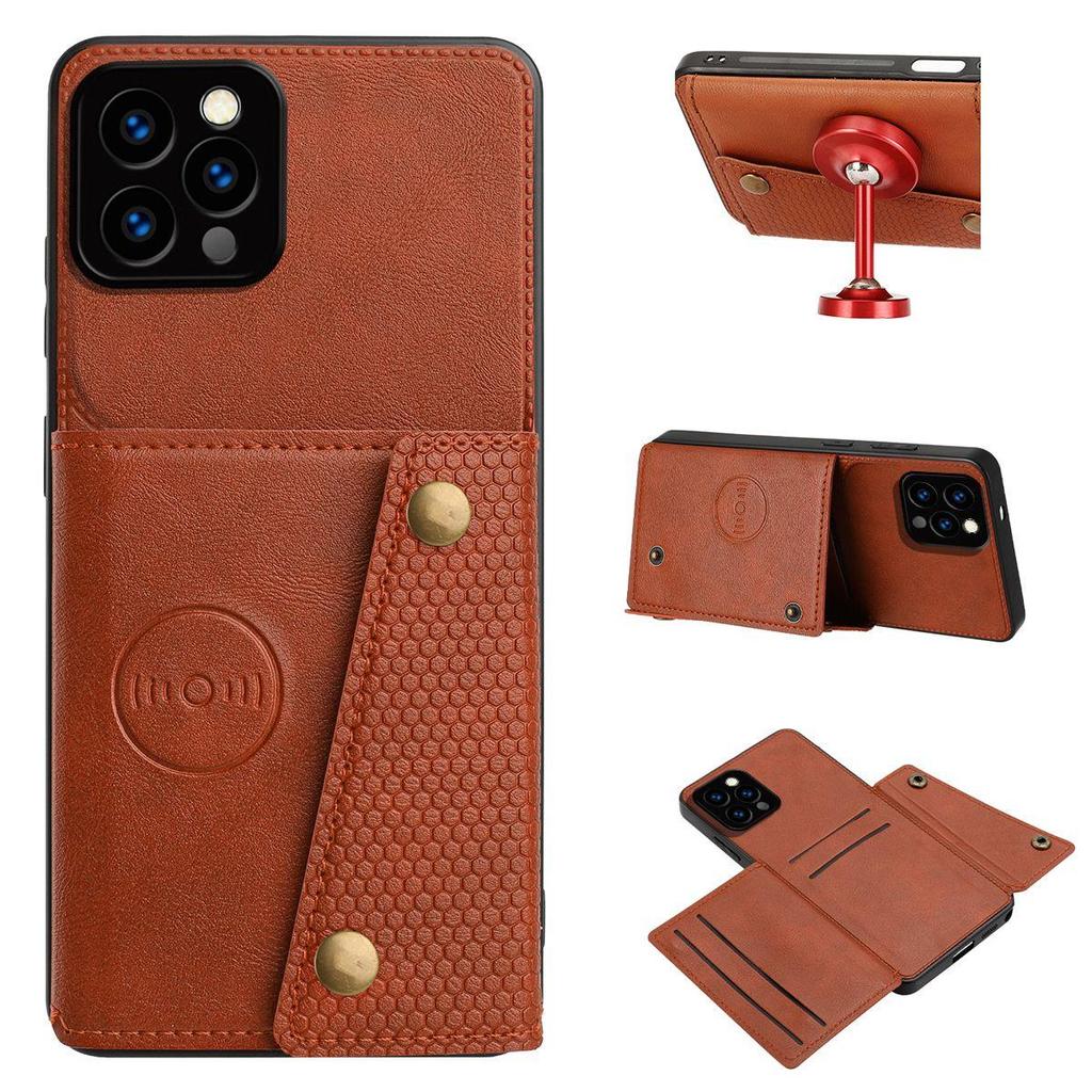Vintage Leather Card Holder Phone Case for iPhone 12 ProMax,12 Pro Card Pockets Dual Snap Buttons Flip Wallet Shell