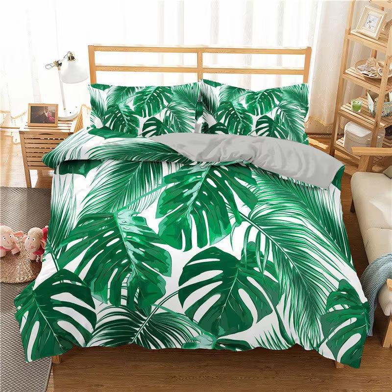 Green Palm Leaf Bedding Set Hawaiian Tropical Leaves Duvet Cover Microfiber Monstera Banana Leaves Quilt Cover For Teen Adults