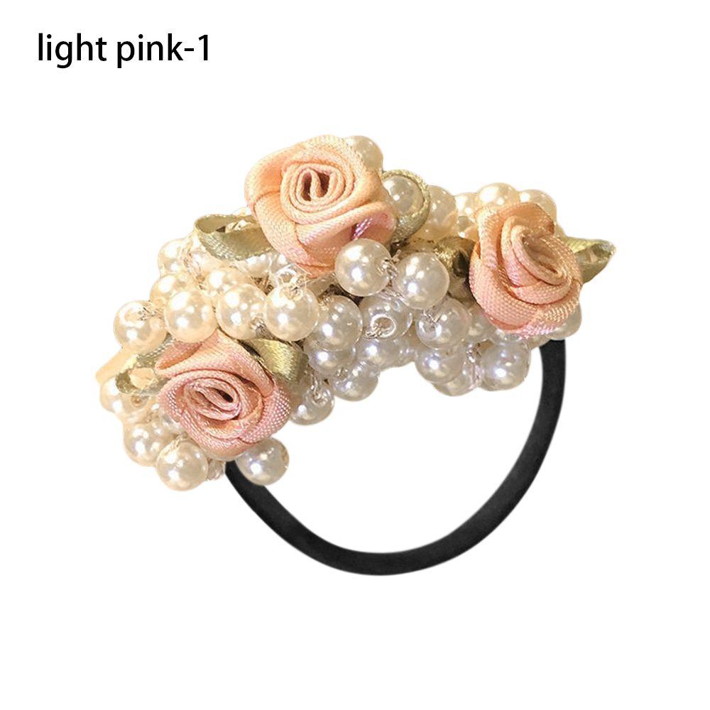 High Elasticity Ponytail Holder Pearl Head Rope Rubber Band Pearl Rose Flower Hair Loop Hair Tie