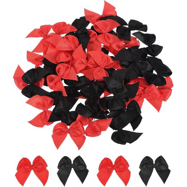 MECCANIXITY 100Pcs Mini Ribbon Bow 1" Mini Fabric Satin Ribbon Flower Bows for Craft DIY Sewing Wedding Birthday Party Pink & Blue