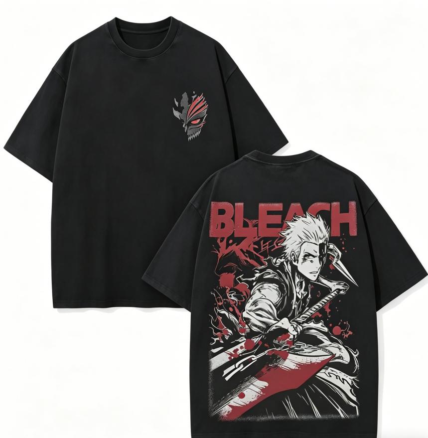 Bleach Anime Lover Washed T-shirt Year Round Clothing High Quality Personality Clothes Plus Size Unisex New Model Couples Tee