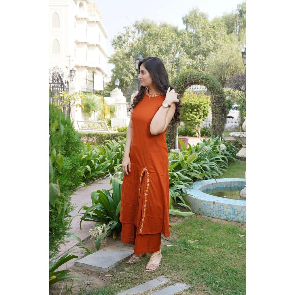 Women Top Tunic Cotton Slub Kurta Pant Set Party Wear Designer Kurti Designer VSO-1766 C