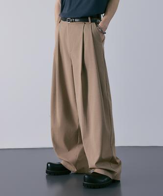 LXT Double-Pleat Wide Balloon Slacks [Beige]