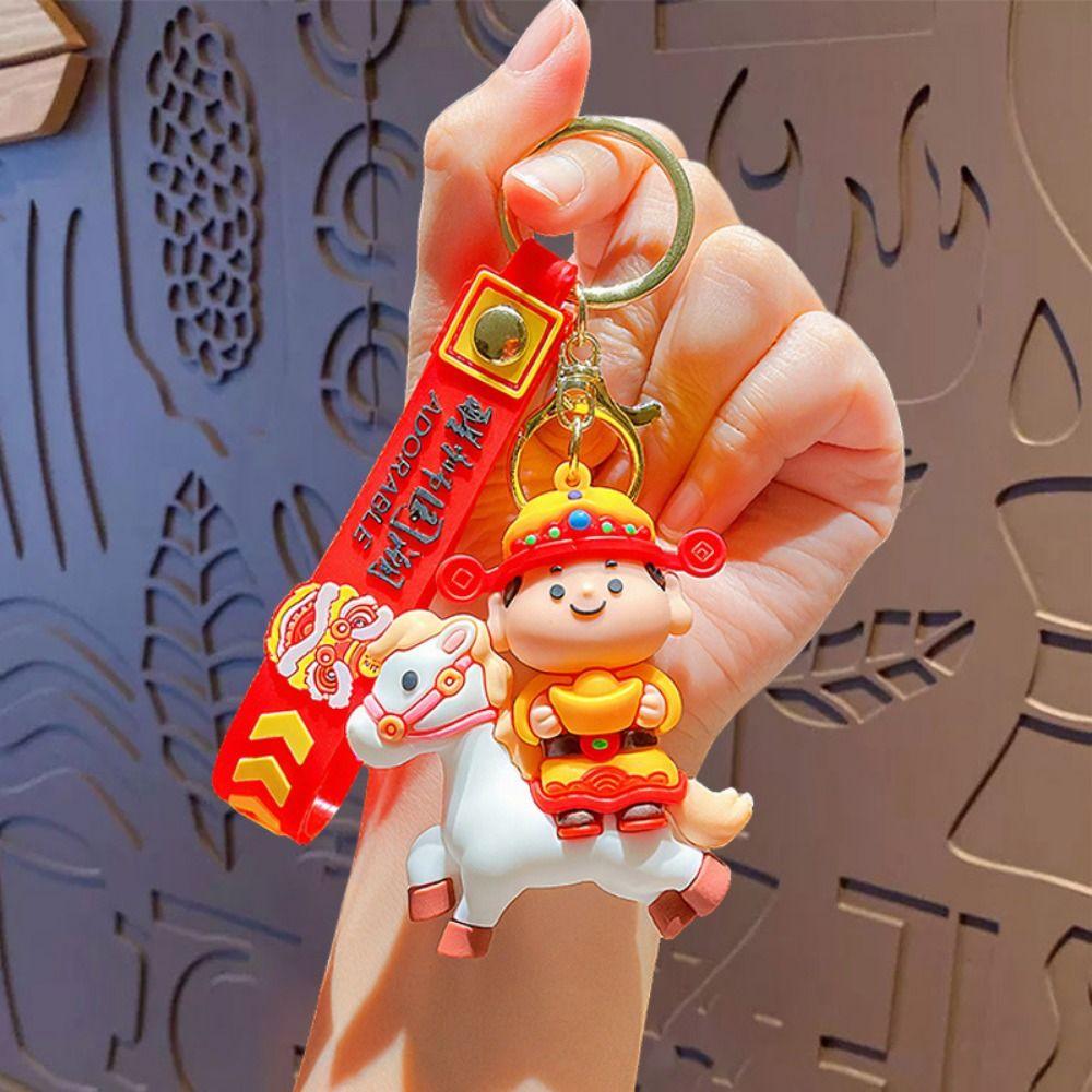 Little God of Wealth Horse Year Keychain Chinese Style New Year Keyring Girls' Schoolbag Pendant