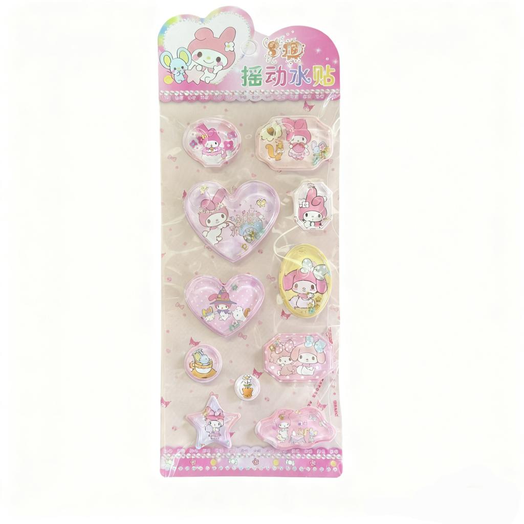 Sanrio Black Beauty Swinging Water Sticker  Children'S Cartoon Cute 3D Quicksand Hand Note Diy Decoration Sticker