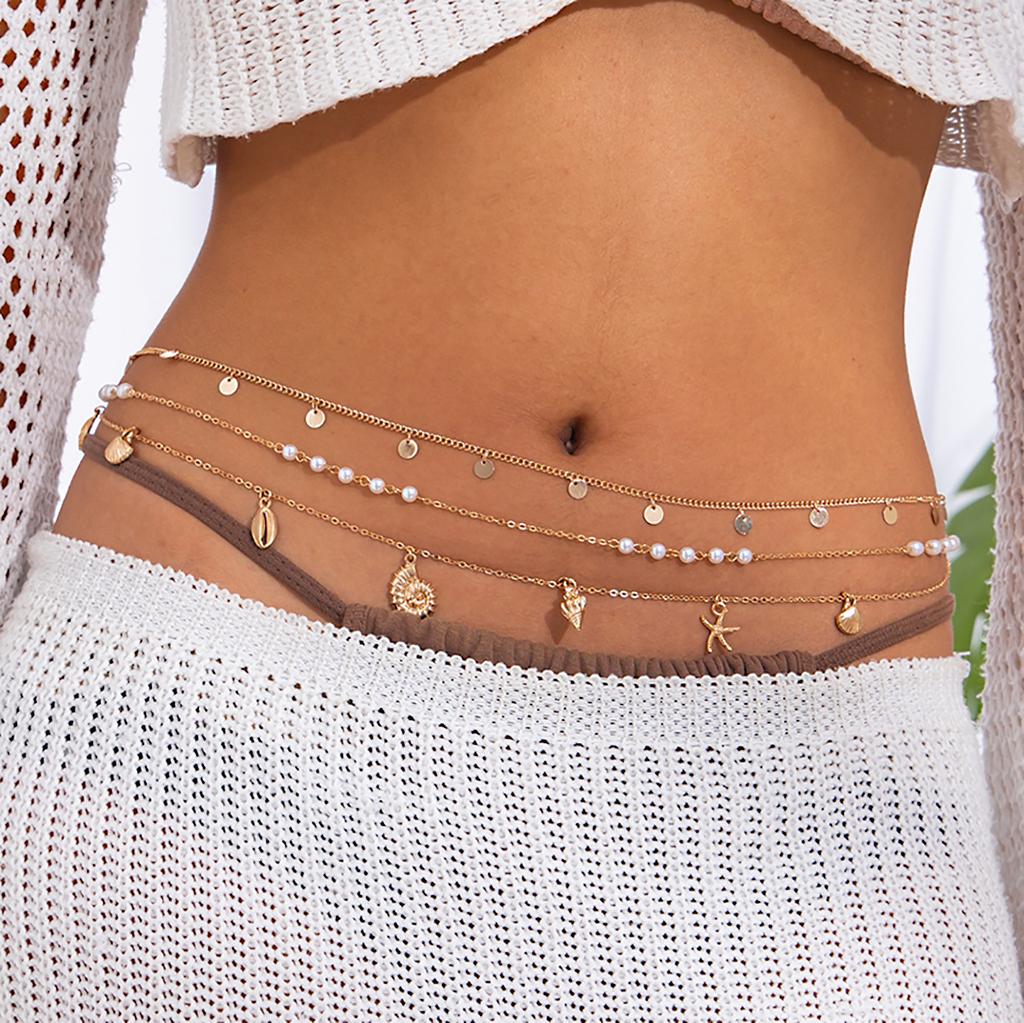 Simple Ocean Pearl Pendant Waist Chain Women, Sexy Fashion Thin Chain Set Body Chain, Accessories