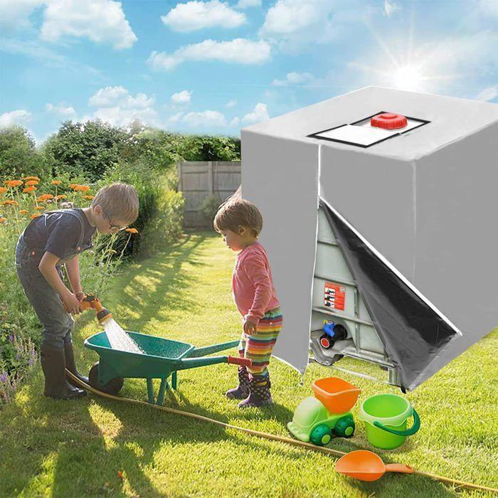 Housse bâche pour cuve IBC 1000 L 210D polyester anti-UV anti-poussière pluie neige gris (120x110x116 cm)