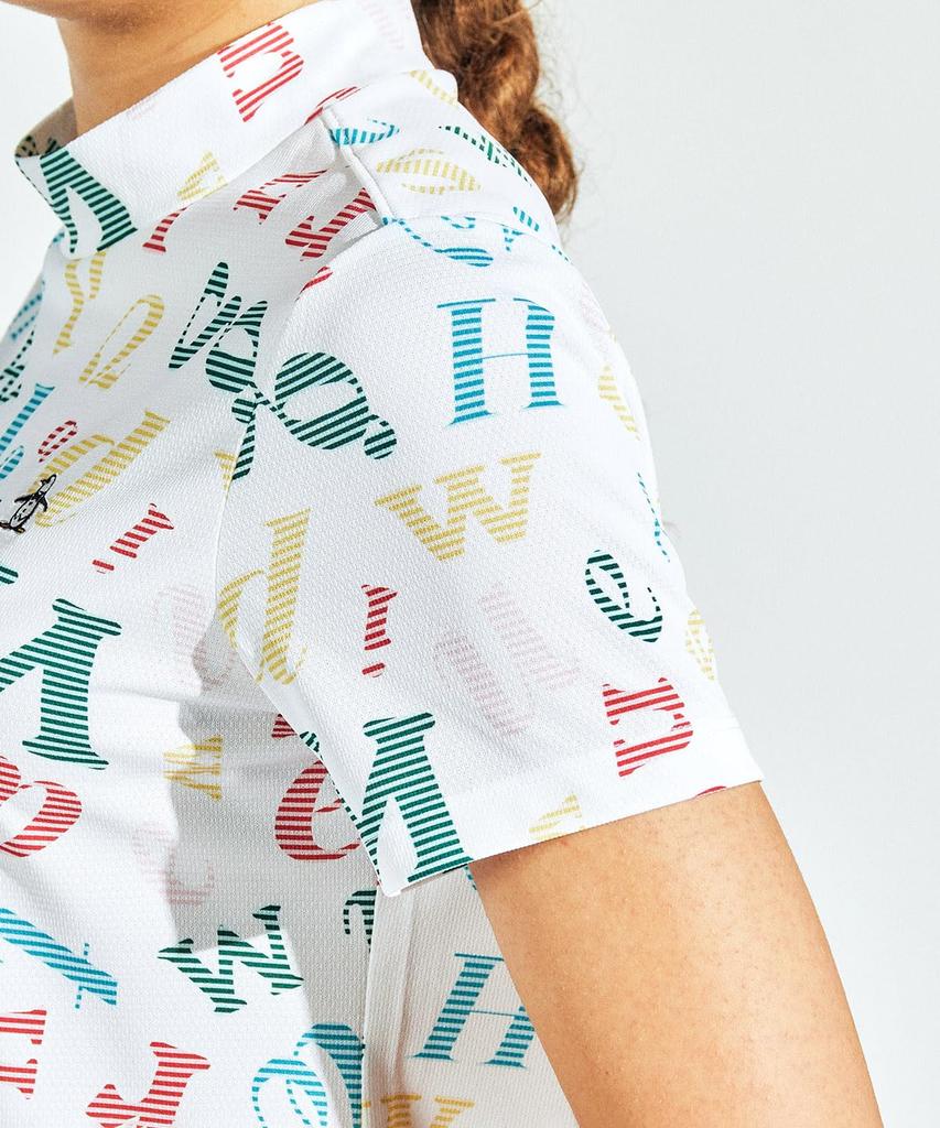 mock neck fast WH00 [Munsingwear] Short-sleeved shirt, all-over print, drying, sporty, golf, MG5SHS58L, women's, (white)