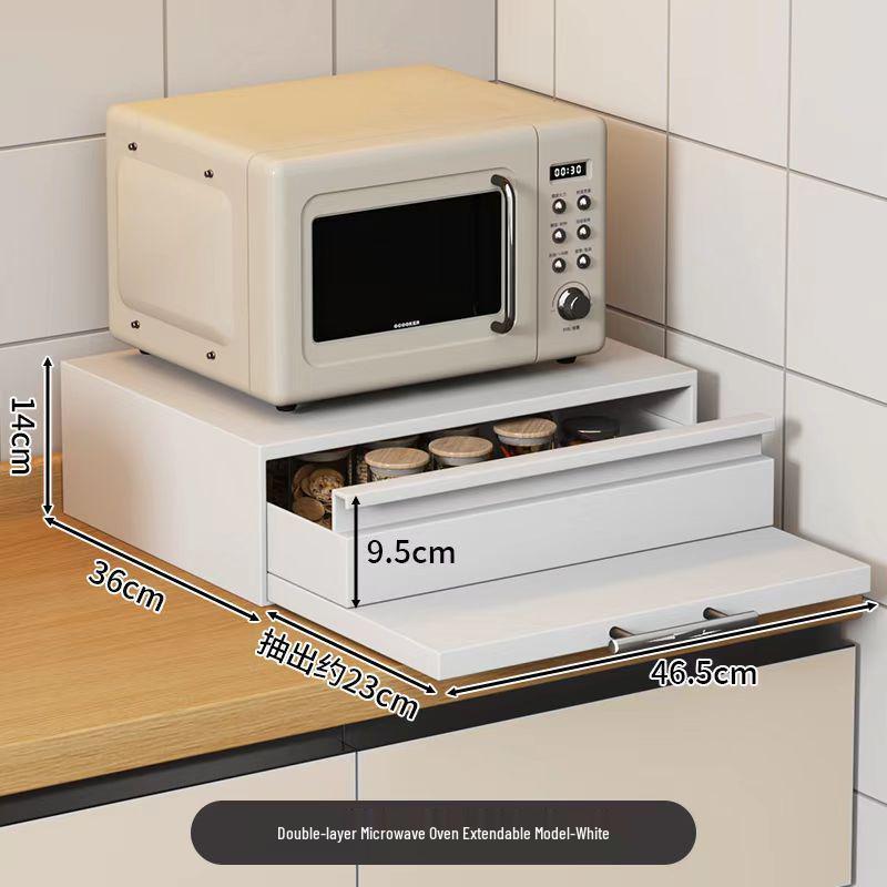 Coffee Machine Storage Rack & Microwave Riser with Dustproof Tea Bag Box