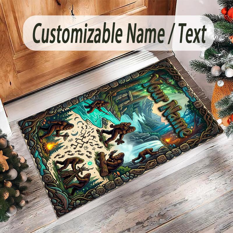 Forest Theme Crystal Velvet Floor Rug Personalized Custom Name Text Warm Carpet Home Decoration