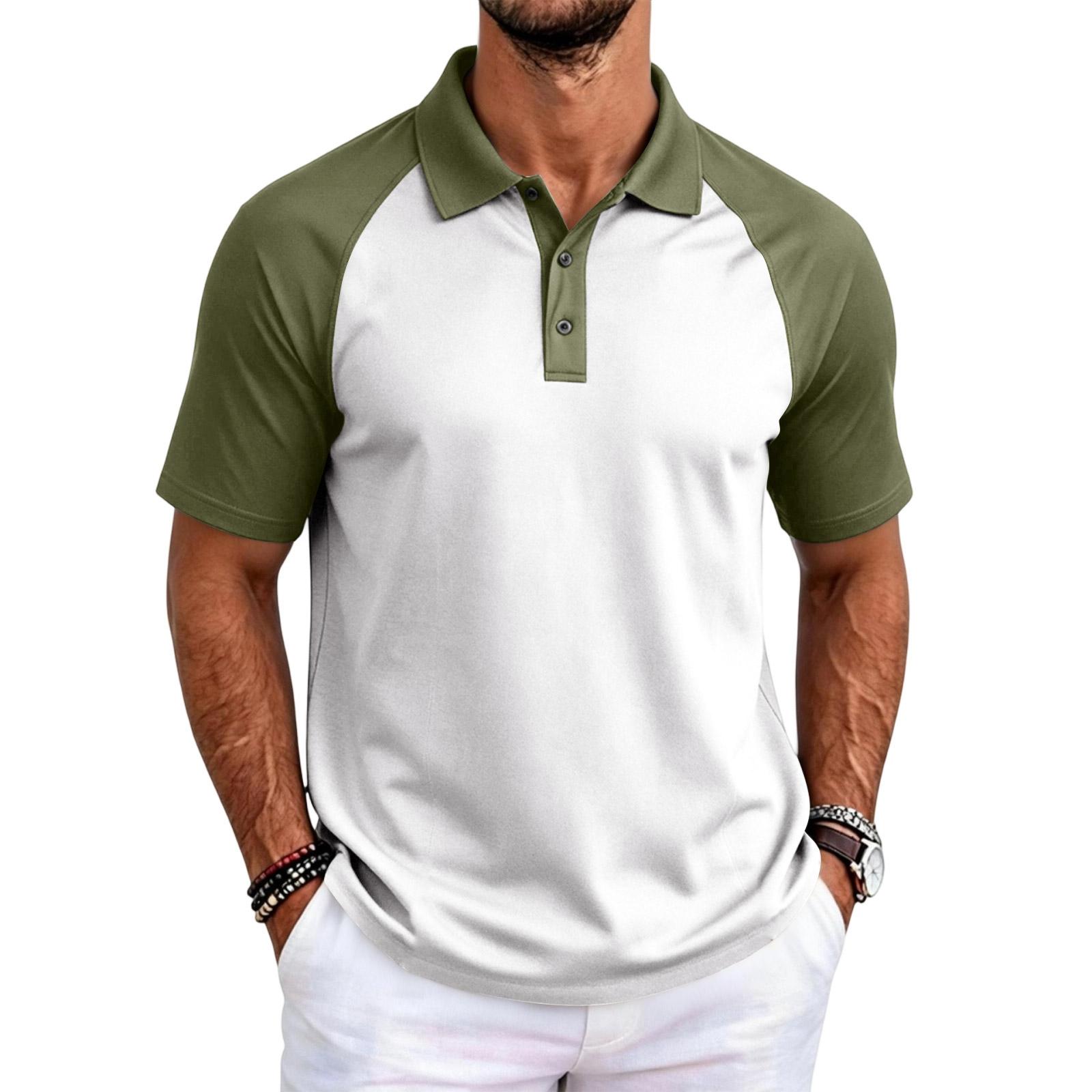 Men s Fashion Casual Raglan Color Block Short Sleeve Shirt XL