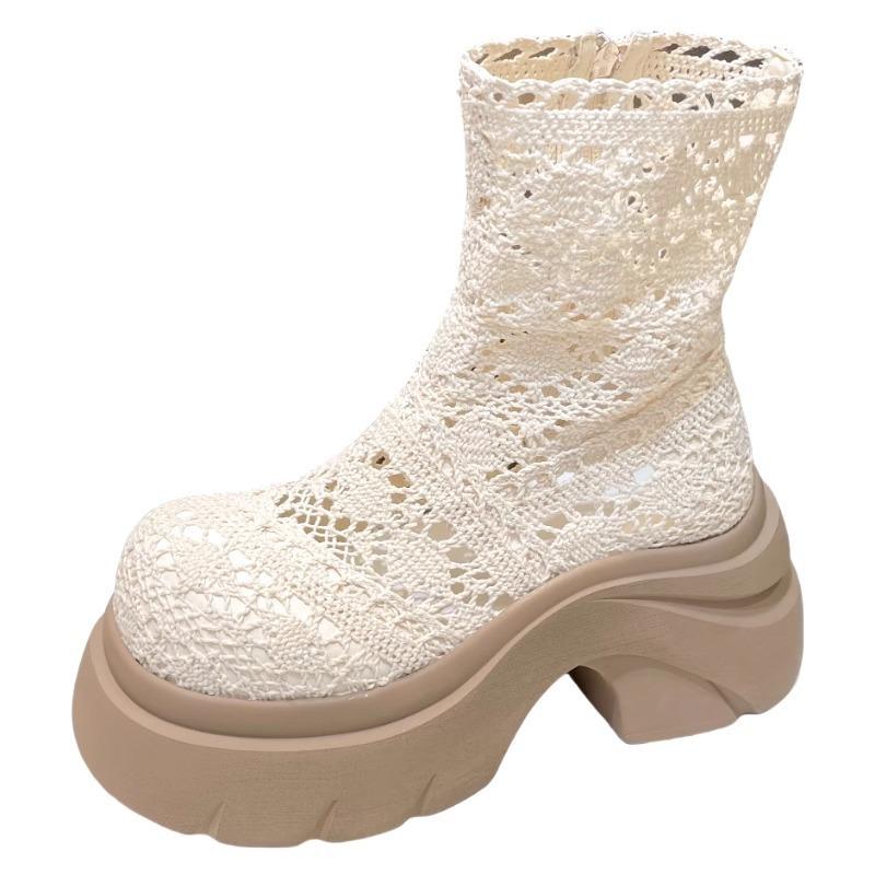 Thick-soled Lace Mesh Cool Boots Women's Hollow Breathable Short Boots Thin Martin Boots