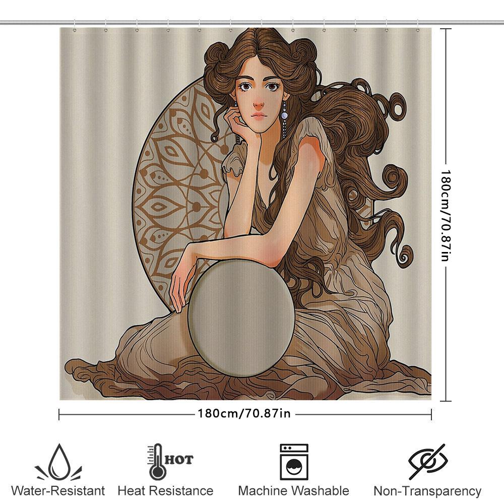 Vintage Art Nouveau Girl Bathtub Shower Curtain Botanical Floral Patterned Bathroom Decor Washable Home Textile Home Decor