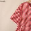 ZANZEA Women Casual V-neck Summer Short Sleeve Grid Print Blouse