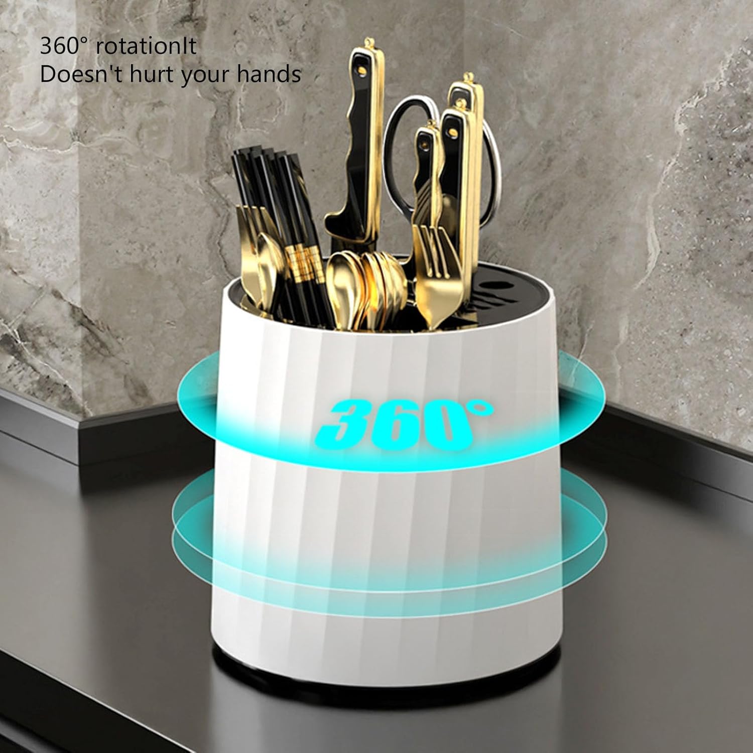 Подставка для хранения, Вращающийся на 360 градусов Цилиндрический Держатель для кухонных ножей, Блок-держатель с несколькими слотами для ножей, палочек, ложек, вилок (белый)