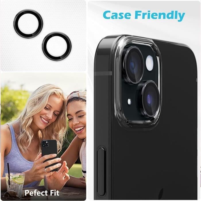 Camera Protection Glass - Rigid - for iPhone 15/15 Plus - 9H Tempered Glass - Black Edge - 0.33 Mm