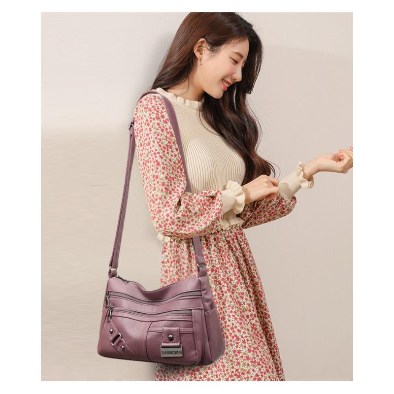 Soft Leather Large Capacity Multi Compartment Shoulder Bag